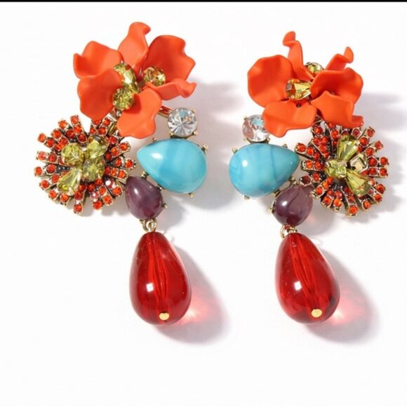 New! Zara Flower Statement Earrings NWOT - Picture 2 of 2